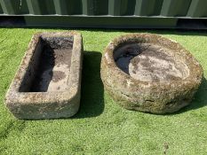Pair of rectangular and circular stone troughs - THIS LOT IS TO BE COLLECTED BY APPOINTMENT FROM DUG
