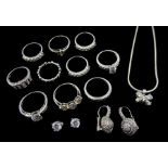 Silver stone set jewellery including ten rings