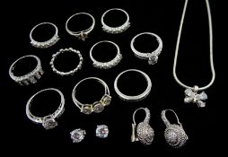 Silver stone set jewellery including ten rings