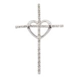 9ct white gold diamond heart and cross pendant