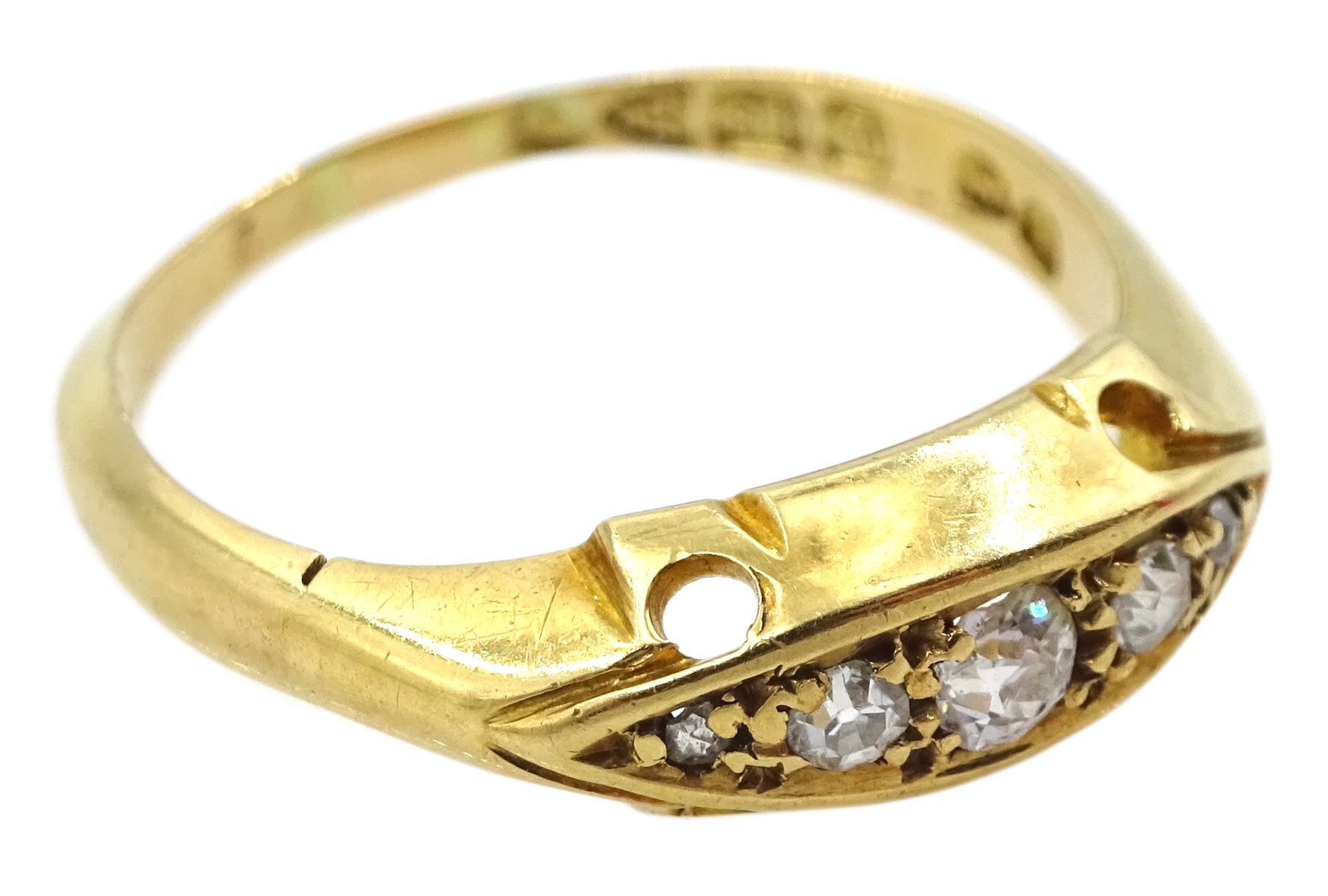 Edwardian 18ct gold five stone graduating diamond marquise shaped ring - Image 3 of 4