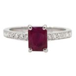 18ct white gold single stone emerald cut ruby