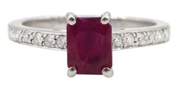 18ct white gold single stone emerald cut ruby