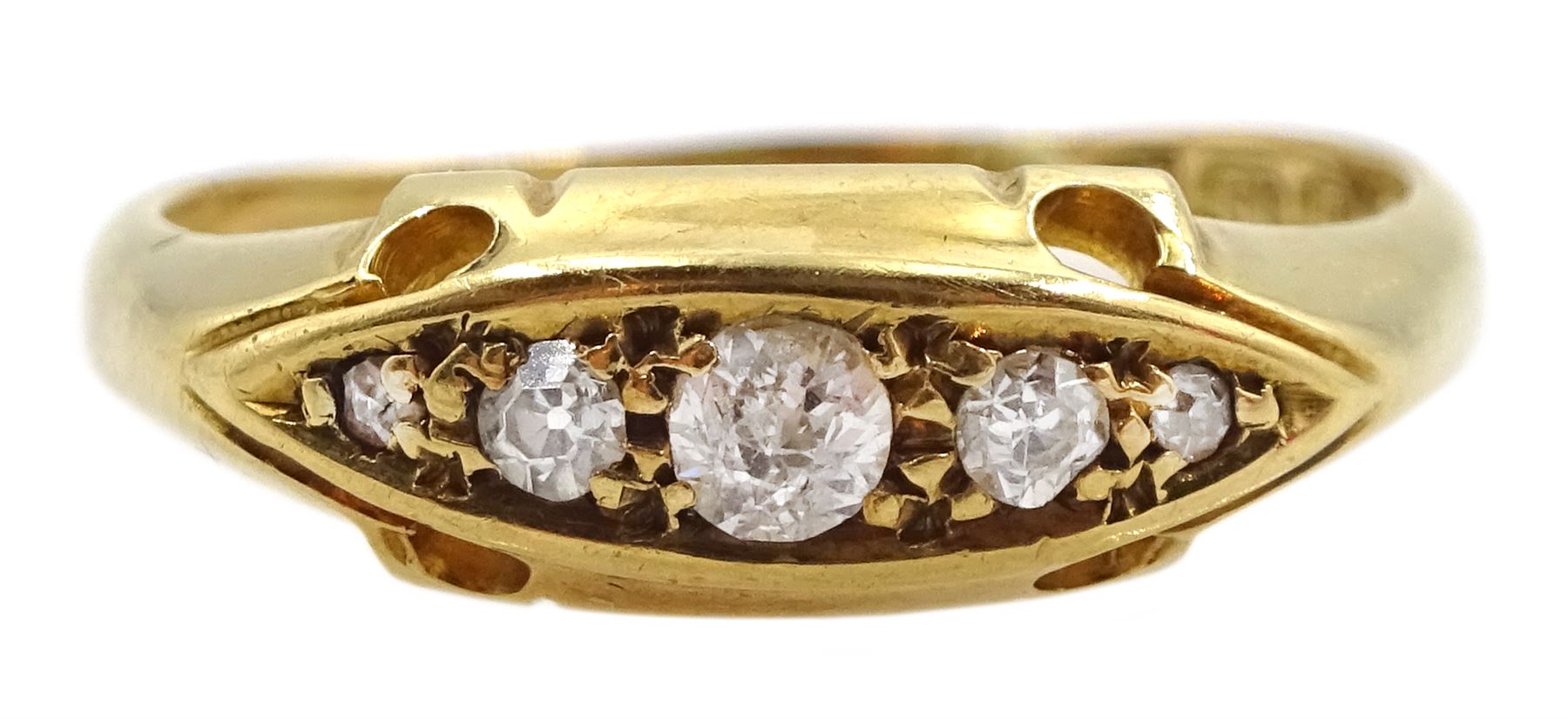 Edwardian 18ct gold five stone graduating diamond marquise shaped ring