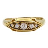 Edwardian 18ct gold five stone graduating diamond marquise shaped ring