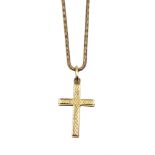 9ct gold cross pendant necklace with engraved decoration