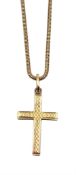 9ct gold cross pendant necklace with engraved decoration