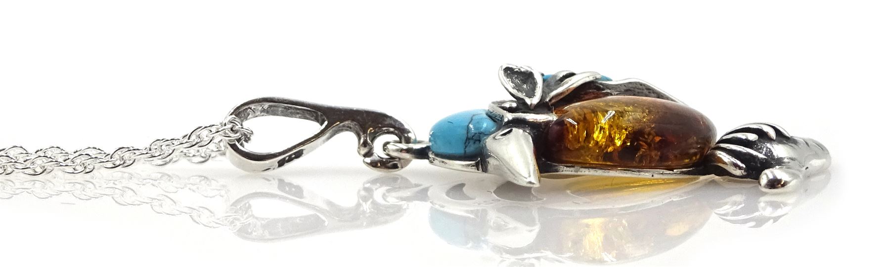 Silver Baltic amber and turquoise Kingfisher pendant necklace - Image 2 of 2