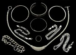 Silver jewellery including four bangles