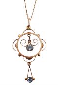 Early 20th century gold aquamarine and seed pearl pendant