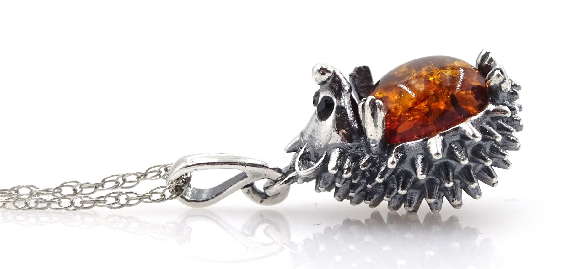 Silver amber hedgehog pendant necklace - Image 2 of 2