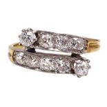 18ct gold nine stone old cut diamond crossover ring