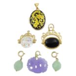 Gold carnelian and onyx swivel pendant