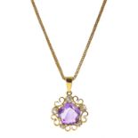 Gold round amethyst and old cut diamond openwork pendant