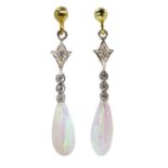 Silver-gilt cubic zirconia and opal pendant stud earrings