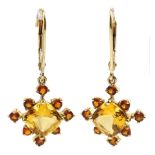Pair of gold orange and yellow citrine cluster pendant earrings