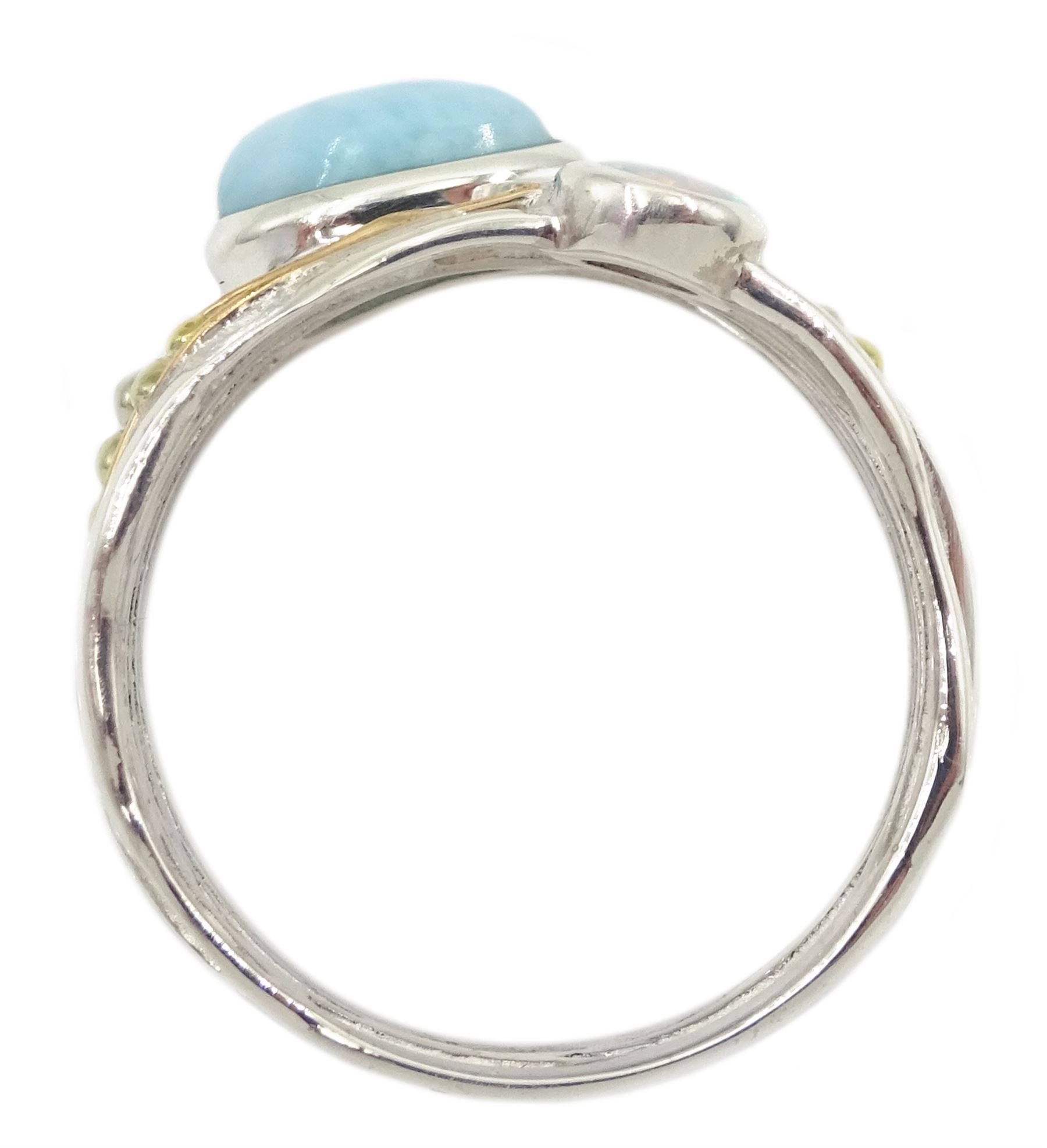 Silver and 14ct gold wire opal and larimar ring - Image 4 of 4
