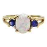 9ct gold oval opal and sapphire ring