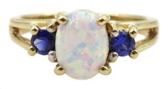 9ct gold oval opal and sapphire ring