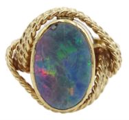Gold oval opal doublet ring with rope twist design gallery