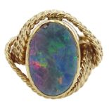 Gold oval opal doublet ring with rope twist design gallery