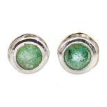 Silver and 14ct gold wire round emerald stud earrings