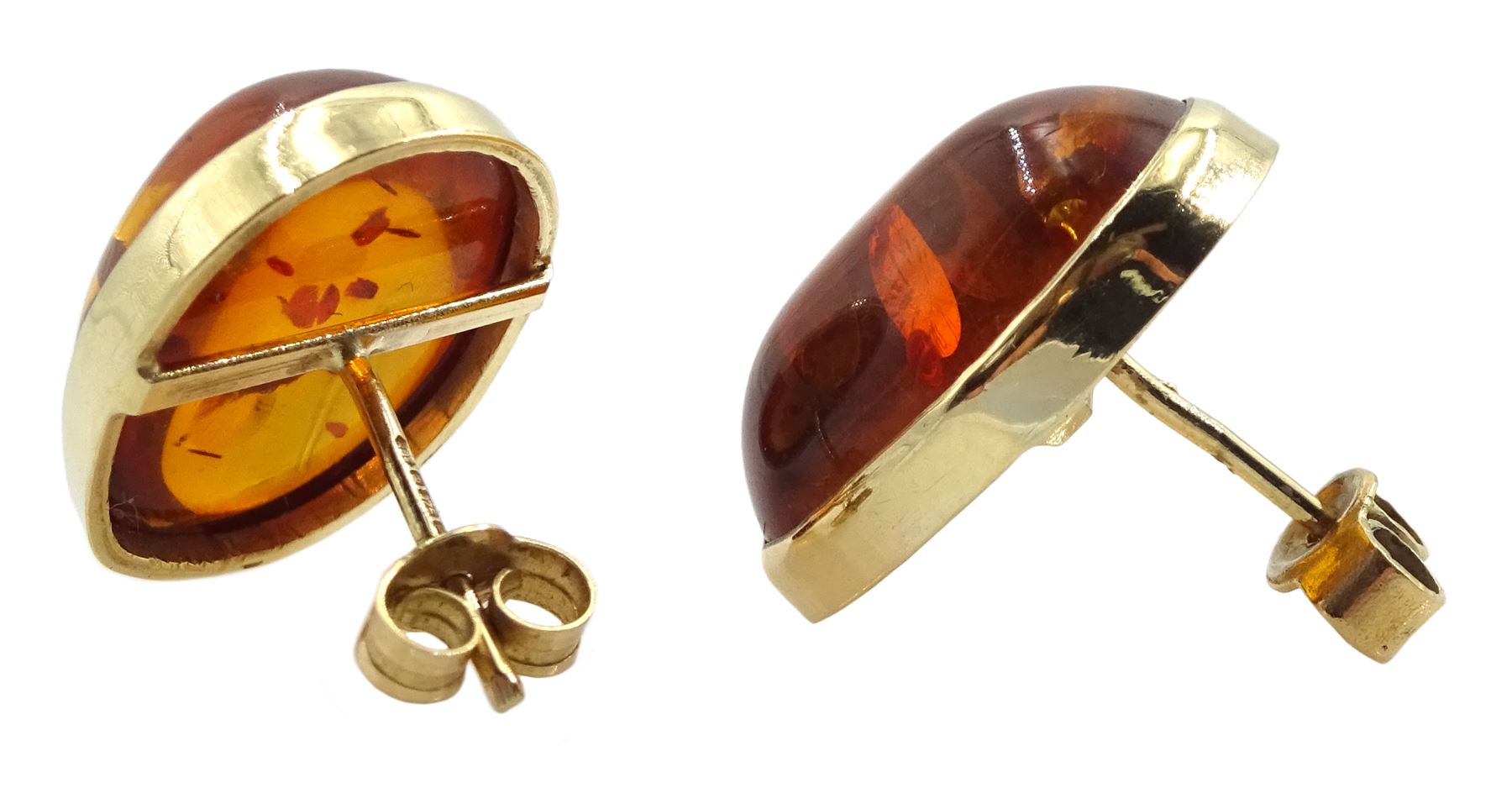 Pair of 9ct gold oval Baltic amber stud earrings - Image 2 of 2