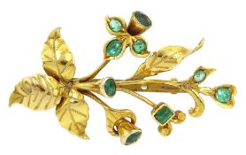 14ct gold vari-cut emerald foliate brooch