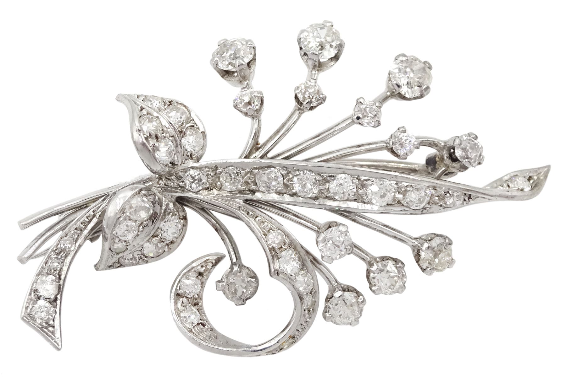 18ct white gold old cut diamond flower spray brooch