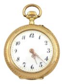 Swiss 14ct gold ladies keyless cylinder pocket watch