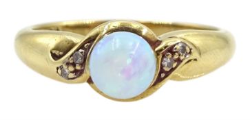 9ct gold single stone round opal and diamond ring