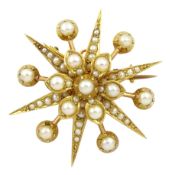 Edwardian 15ct gold split pearl star brooch