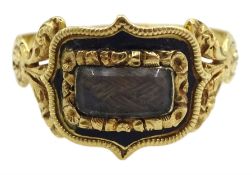 George IV 18ct gold enamel hairwork mourning ring