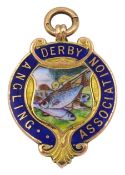 Gold enamel 'Derby Angling Association' medallion