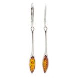 Pair of silver amber pendant earrings