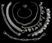 Silver jewellery including torque necklace and similar bangle