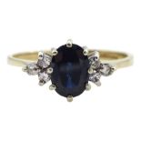 9ct gold oval sapphire and round brilliant cut diamond cluster ring