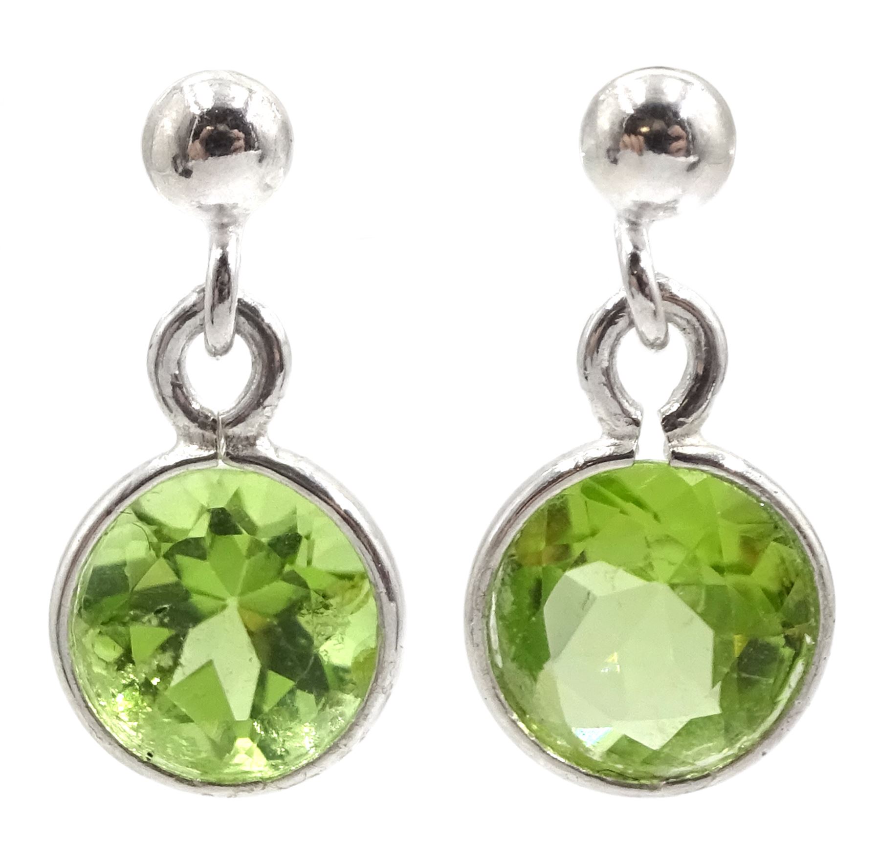 Silver round peridot pendant stud earrings