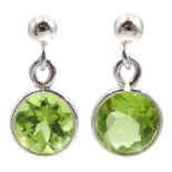 Silver round peridot pendant stud earrings