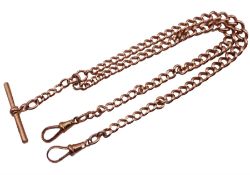 Early 20th century rose gold Albert chain with two clips