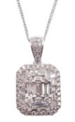 White gold baguette and round brilliant cut diamond pendant