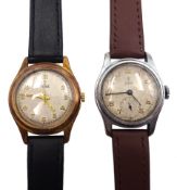 Two metal plated and stainless steel manual wind wristwatches with Tudor dials one with subsidiary s