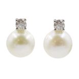 Pair of 9ct white gold round brilliant cut diamond and pearl stud earrings
