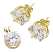 Gold round cubic zirconia pendant and a matching pair of stud earrings