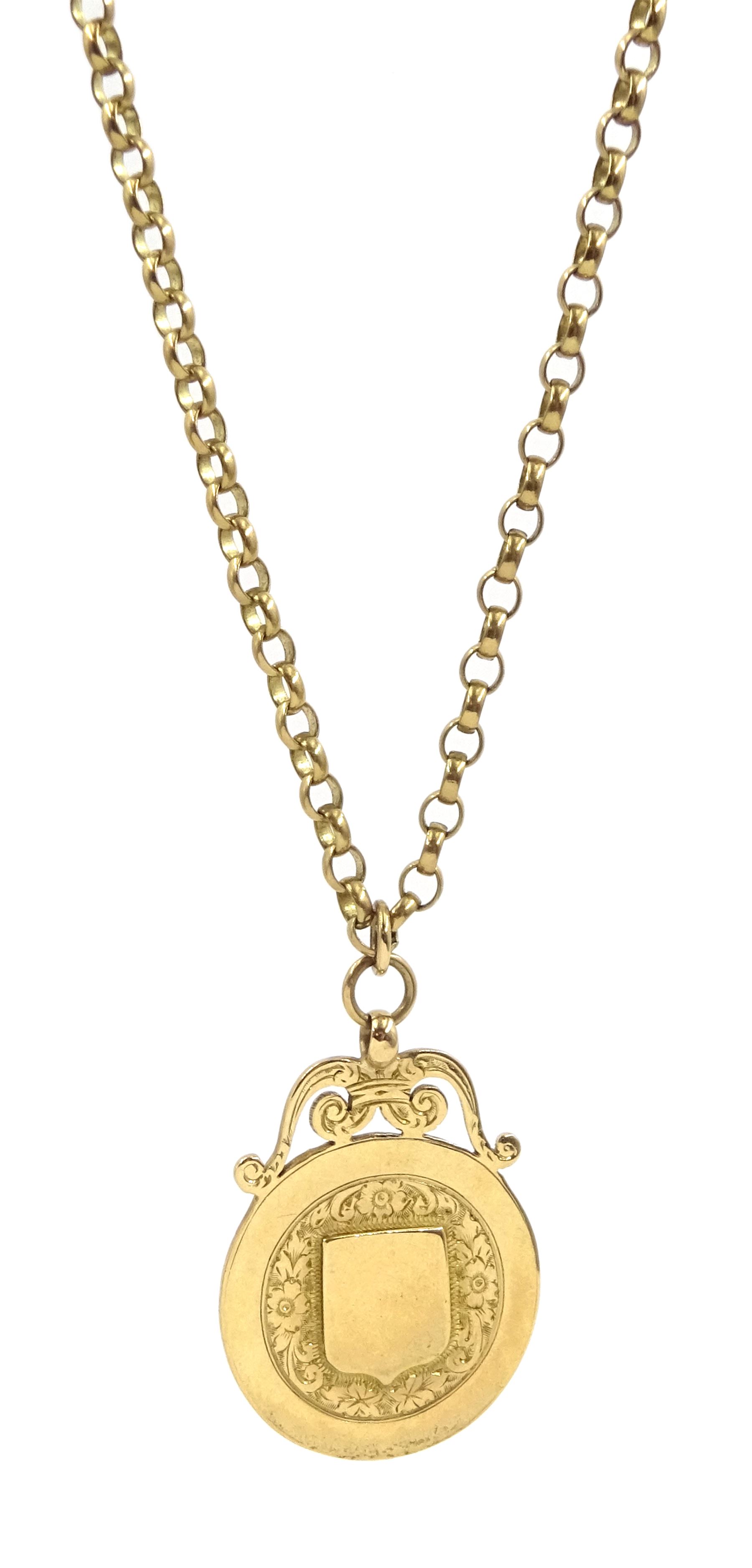 Early 20th century 9ct gold fob with bright cut decoration and cartouche by Joseph Moore