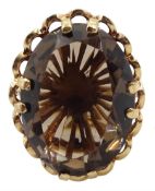 9ct gold single stone smoky quartz ring with openwork gallery