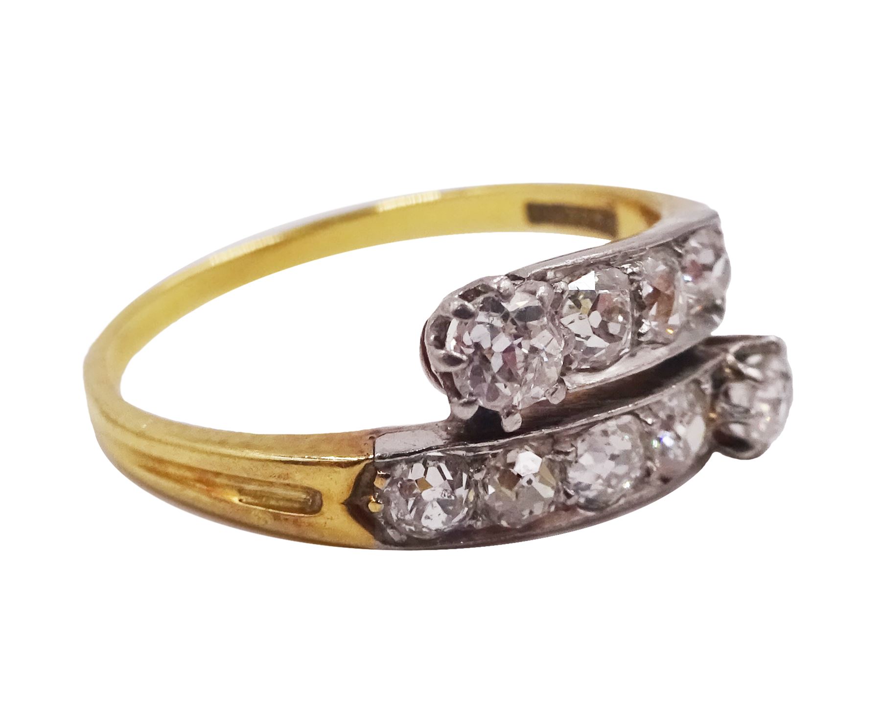 18ct gold nine stone old cut diamond crossover ring - Image 3 of 3