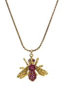 9ct gold ruby set insect pendant necklace