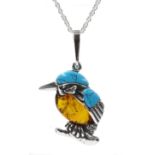 Silver Baltic amber and turquoise Kingfisher pendant necklace