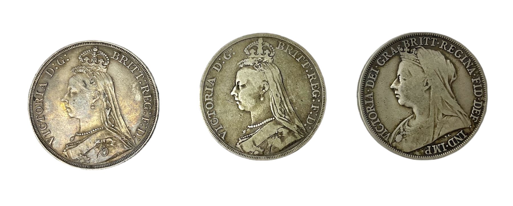 Three Queen Victoria silver crown coins